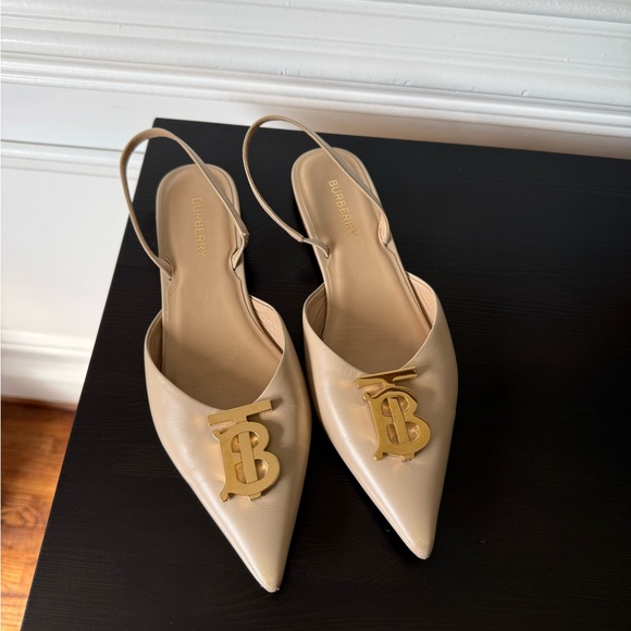 Burberry Anderton TB Monogram Leather Slingback Point-Toe Ballerina Flat SZ 37 - Picture 2 of 9